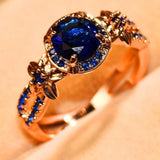 Blue Sapphire Gemstone Ring 14K Rose Gold For Women Jewelry - Genuine - Gemstone