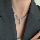 Blue Zircon Chain Punk Necklace for Women Party Jewelry Gift - Genuine - Gemstone