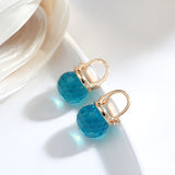 Blue Zircon Stud Earrings for Women Party Wedding Jewelry - Genuine - Gemstone