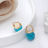 Blue Zircon Stud Earrings for Women Party Wedding Jewelry - Genuine - Gemstone