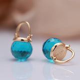 Blue Zircon Stud Earrings for Women Party Wedding Jewelry - Genuine - Gemstone