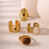 Bohemian Tiger Eye Stone Ring 18K Gold Women's Jewelry For Party - Gemstone Gold