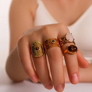 Bohemian Tiger Eye Stone Ring 18K Gold Women's Jewelry For Party - Gemstone Gold