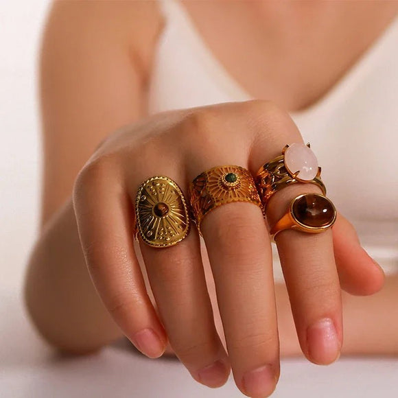 Bohemian Tiger Eye Stone Ring 18K Gold Women's Jewelry For Party - Gemstone Gold