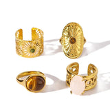 Bohemian Tiger Eye Stone Ring 18K Gold Women's Jewelry For Party - Gemstone Gold