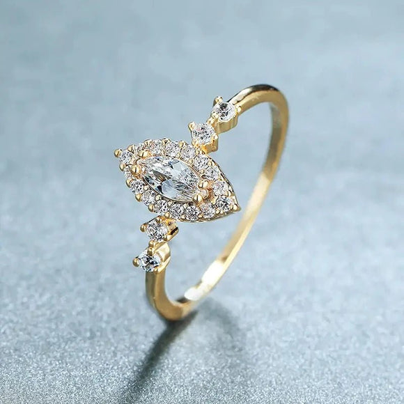 Bridal Marquise Zircon Wedding Ring Gold Engagement Band Accessories Jewelry - Gemstone Gold