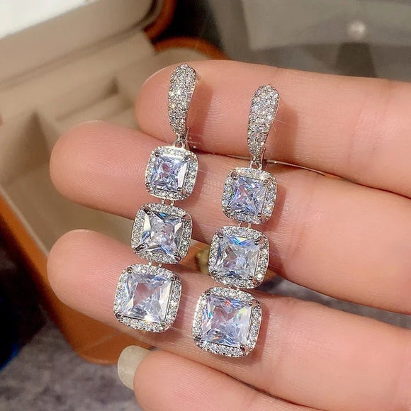 Bright Zircon Pendant Earrings Engagement Luxury Women Wedding Jewelry - Gemstone Gold