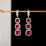 Bright Zircon Pendant Earrings Engagement Luxury Women Wedding Jewelry - Gemstone Gold