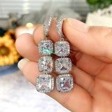 Bright Zircon Pendant Earrings Engagement Luxury Women Wedding Jewelry - Gemstone Gold
