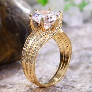 Brilliant Women Zircon Ring Gold Engagement Bridal Jewelry - Genuine - Gemstone