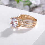 Brilliant Women Zircon Ring Gold Engagement Bridal Jewelry - Genuine - Gemstone