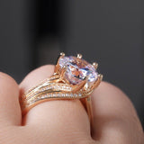 Brilliant Women Zircon Ring Gold Engagement Bridal Jewelry - Genuine - Gemstone