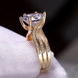 Brilliant Women Zircon Ring Gold Engagement Bridal Jewelry - Genuine - Gemstone