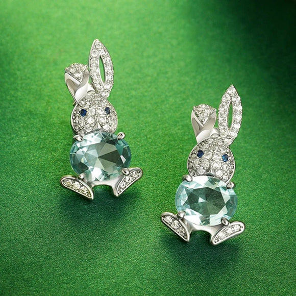 Bunny Rhinestone Stud Earring Girls Wedding For Women Animal Party - Gemstone Gold