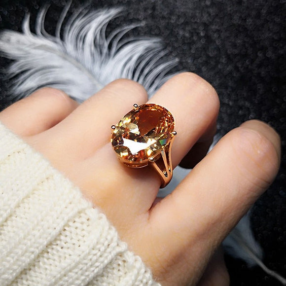 Champagne Gemstone Ring 18K Rose Gold Women Wedding Jewelry - Genuine - Gemstone