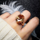 Champagne Gemstone Ring 18K Rose Gold Women Wedding Jewelry - Genuine - Gemstone