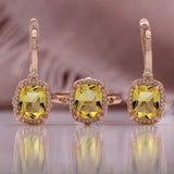 Champagne Natural Zircon Ring Earrings 585 Rose Gold Jewelry Set for Women - Genuine - Gemstone