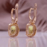 Champagne Natural Zircon Ring Earrings 585 Rose Gold Jewelry Set for Women - Genuine - Gemstone