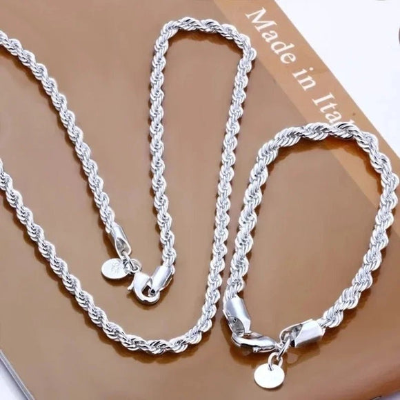 Charm 4MM Rope Chain Necklace Bracelet Women Wedding Gift Jewelry - Gemstone Gold