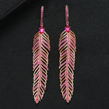 Charm Feather Earrings For Women Wedding Gold Zircon Jewelry - Gemstone Gold