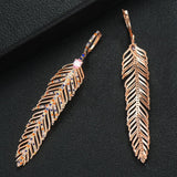 Charm Feather Earrings For Women Wedding Gold Zircon Jewelry - Gemstone Gold