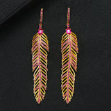 Charm Feather Earrings For Women Wedding Gold Zircon Jewelry - Gemstone Gold