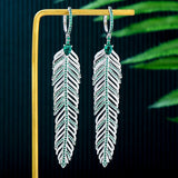 Charm Feather Earrings For Women Wedding Gold Zircon Jewelry - Gemstone Gold