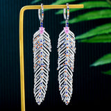 Charm Feather Earrings For Women Wedding Gold Zircon Jewelry - Gemstone Gold