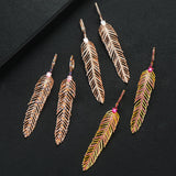 Charm Feather Earrings For Women Wedding Gold Zircon Jewelry - Gemstone Gold