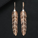 Charm Feather Earrings For Women Wedding Gold Zircon Jewelry - Gemstone Gold