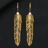 Charm Feather Earrings For Women Wedding Gold Zircon Jewelry - Gemstone Gold