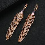 Charm Feather Earrings For Women Wedding Gold Zircon Jewelry - Gemstone Gold
