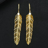 Charm Feather Earrings For Women Wedding Gold Zircon Jewelry - Gemstone Gold