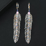 Charm Feather Earrings For Women Wedding Gold Zircon Jewelry - Gemstone Gold