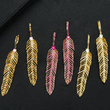 Charm Feather Earrings For Women Wedding Gold Zircon Jewelry - Gemstone Gold