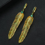 Charm Feather Earrings For Women Wedding Gold Zircon Jewelry - Gemstone Gold