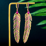 Charm Feather Earrings For Women Wedding Gold Zircon Jewelry - Gemstone Gold