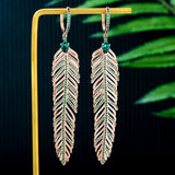 Charm Feather Earrings For Women Wedding Gold Zircon Jewelry - Gemstone Gold