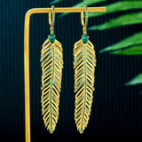 Charm Feather Earrings For Women Wedding Gold Zircon Jewelry - Gemstone Gold