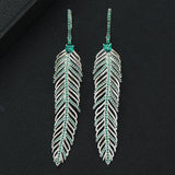 Charm Feather Earrings For Women Wedding Gold Zircon Jewelry - Gemstone Gold