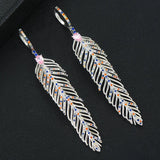Charm Feather Earrings For Women Wedding Gold Zircon Jewelry - Gemstone Gold