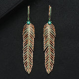 Charm Feather Earrings For Women Wedding Gold Zircon Jewelry - Gemstone Gold