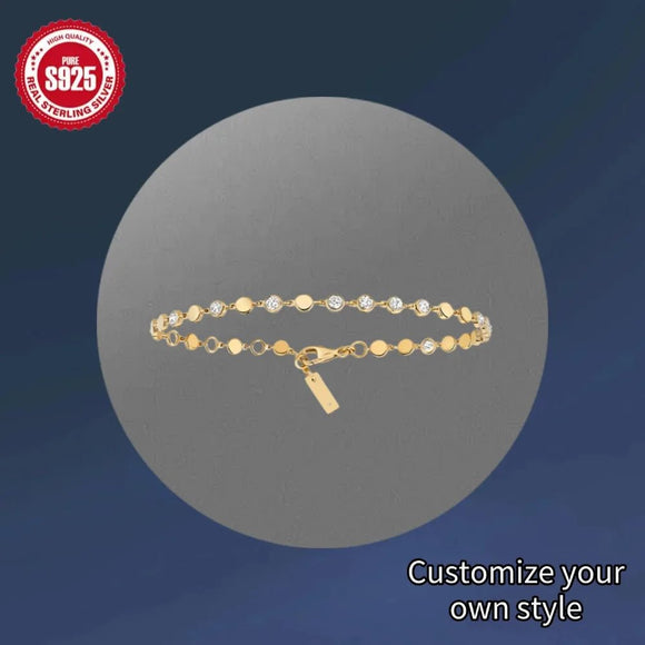 Charming S925 Pure Silver Bracelet, Women Anniverssary Jewelry - Gemstone Gold