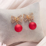 Cherry Delicate Stud Earrings For Women Cute Zircon Rhinestone Bow Bowknot Jewelry - Gemstone Gold