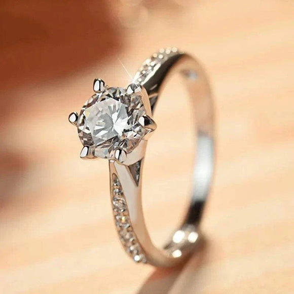 Classic 6 Claws Zircon Ring for Women Eternity Wedding Brilliant Luxury Jewelry - Gemstone Gold