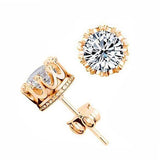 Classic Crown Stud Earrings Women Wedding Gold Jewelry - Genuine - Gemstone