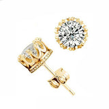 Classic Crown Stud Earrings Women Wedding Gold Jewelry - Genuine - Gemstone