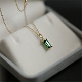 Classic Green Square Pendant Necklace Silver Chain Women Jewelry - Genuine - Gemstone