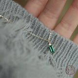 Classic Green Square Pendant Necklace Silver Chain Women Jewelry - Genuine - Gemstone