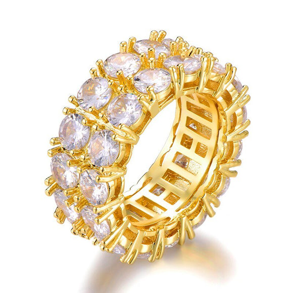 Classic Iced Out Zircon Ring Gold Solitaire For Women Jewelry - Genuine - Gemstone